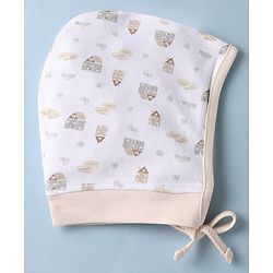 Babyhug 100% Cotton Interlock Knit Printed Cap Pack of 2 White - Diameter 19 cm