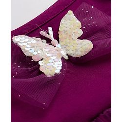 Babyhug Single Jersey Singlet One Piece Glittery Frock with Bow & Butterfly Applique - Wine