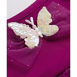 Babyhug Single Jersey Singlet One Piece Glittery Frock with Bow & Butterfly Applique - Wine