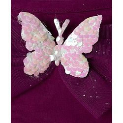 Babyhug Single Jersey Singlet One Piece Glittery Frock with Bow & Butterfly Applique - Wine