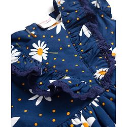 Babyhug Cotton Half Sleeves Floral One Piece Frock with Polka Dot Print - Navy