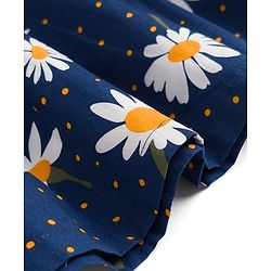 Babyhug Cotton Half Sleeves Floral One Piece Frock with Polka Dot Print - Navy