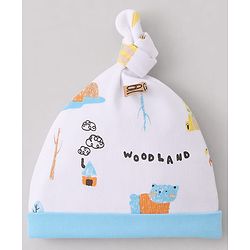 Babyhug 100% Cotton Interlock Knit Striped Cap with Bear Print Pack of 2 White & Yellow - Diameter 14 cm