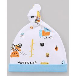 Babyhug 100% Cotton Interlock Knit Striped Cap with Bear Print Pack of 2 White & Yellow - Diameter 14 cm