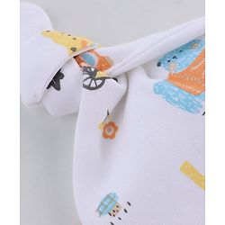 Babyhug 100% Cotton Interlock Knit Striped Cap with Bear Print Pack of 2 White & Yellow - Diameter 14 cm