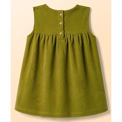 Babyhug Corduroy Woven A Line Frock & Inner Tee With Bow Print - Green