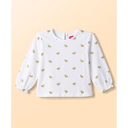Babyhug Corduroy Woven A Line Frock & Inner Tee With Bow Print - Green