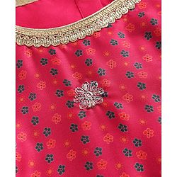 Babyhug Woven Half Sleeves Kurti Gharara Set with Floral Embroidery & Dupatta - Fuchsia