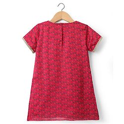 Babyhug Woven Half Sleeves Kurti Gharara Set with Floral Embroidery & Dupatta - Fuchsia