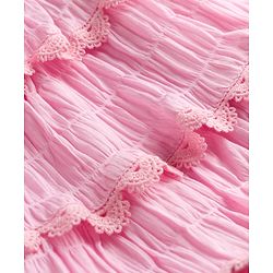 Babyhug Cotton Woven Sleeveless Layered Smoked Textured  Frock With Lace Detailing - Pink