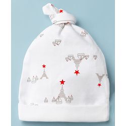 Babyhug 100% Cotton Interlock Knit Printed Baby Caps in White & Yellow Pack of 2 - Diameter 14.5 cm