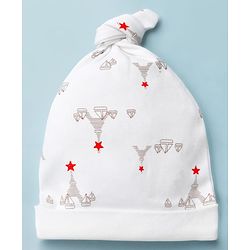 Babyhug 100% Cotton Interlock Knit Printed Baby Caps in White & Yellow Pack of 2 - Diameter 14.5 cm