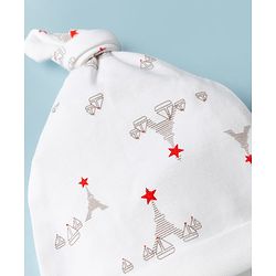 Babyhug 100% Cotton Interlock Knit Printed Baby Caps in White & Yellow Pack of 2 - Diameter 14.5 cm