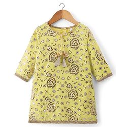 Babyhug Georgette Woven Three Fourth Sleeves Kurti Gharara Set with Sequin Detailing & Dupatta - Lime Green