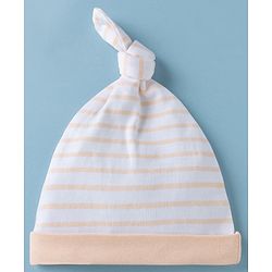 Babyhug 100% Cotton Interlock Knit Striped Baby Caps with Farm Theme Print White Pack of 2 - Diameter 14 cm