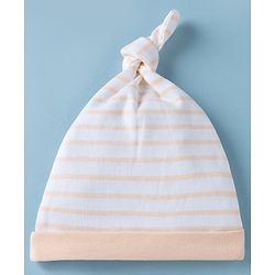 Babyhug 100% Cotton Interlock Knit Striped Baby Caps with Farm Theme Print White Pack of 2 - Diameter 14 cm