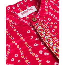 Babyhug 100% Cotton Cambric Woven Full Sleeves Bandhani Dhoti Kurta Set With Lace Detailing - Red