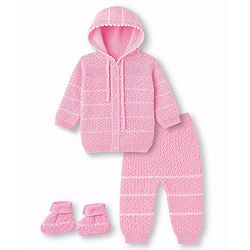 Babyhug Knit Full Raglan Sleeves Hooded Sweater Set with Booties - Pink