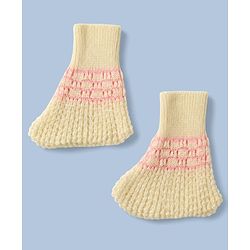 Babyhug Knit Raglan Full Sleeves Striped Four Piece Sweater Set With Cap & Booties - OffWhite