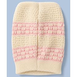 Babyhug Knit Raglan Full Sleeves Striped Four Piece Sweater Set With Cap & Booties - OffWhite