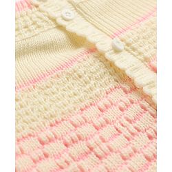 Babyhug Knit Raglan Full Sleeves Striped Four Piece Sweater Set With Cap & Booties - OffWhite