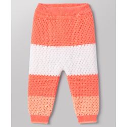 Babyhug Knit Full Raglan Sleeves Striped Sweater Set with Cap & Booties - Coral