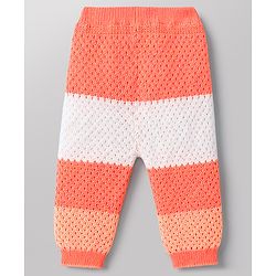 Babyhug Knit Full Raglan Sleeves Striped Sweater Set with Cap & Booties - Coral