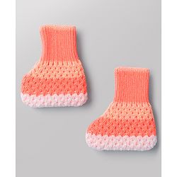 Babyhug Knit Full Raglan Sleeves Striped Sweater Set with Cap & Booties - Coral