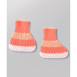 Babyhug Knit Full Raglan Sleeves Striped Sweater Set with Cap & Booties - Coral