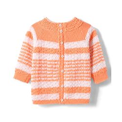 Babyhug Knit Full Raglan Sleeves Front Open Striped Sweater Set With Cap & Booties - Orange