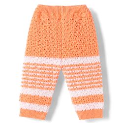 Babyhug Knit Full Raglan Sleeves Front Open Striped Sweater Set With Cap & Booties - Orange