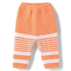 Babyhug Knit Full Raglan Sleeves Front Open Striped Sweater Set With Cap & Booties - Orange