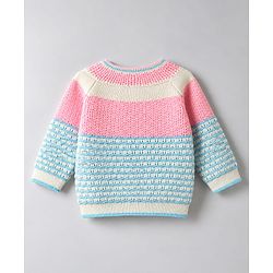 Babyhug Knit Full Sleeves Colour Block Designed Sweater Set with Cap & Booties - Pink