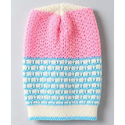 Babyhug Knit Full Sleeves Colour Block Designed Sweater Set with Cap & Booties - Pink