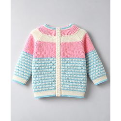 Babyhug Knit Full Sleeves Colour Block Designed Sweater Set with Cap & Booties - Pink