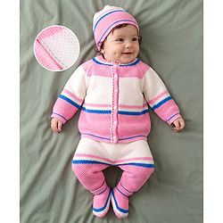 Babyhug Knit Full Sleeves Sweater set with  Striped Design - Pink