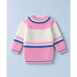 Babyhug Knit Full Sleeves Sweater set with  Striped Design - Pink
