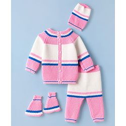 Babyhug Knit Full Sleeves Sweater set with  Striped Design - Pink