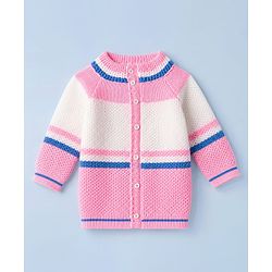 Babyhug Knit Full Sleeves Sweater set with  Striped Design - Pink