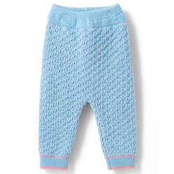 Babyhug Knit Full Raglan Sleeves Front Open Striped Sweater Set With Cap & Booties - Light Blue