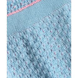 Babyhug Knit Full Raglan Sleeves Front Open Striped Sweater Set With Cap & Booties - Light Blue