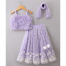 Babyhug Net Woven Sleeveless Choli Lehenga Set with Floral Embroidery & Dupatta - Lavender