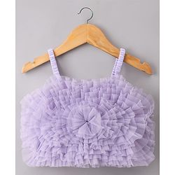 Babyhug Net Woven Sleeveless Choli Lehenga Set with Floral Embroidery & Dupatta - Lavender