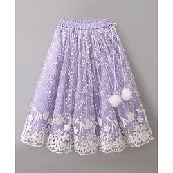 Babyhug Net Woven Sleeveless Choli Lehenga Set with Floral Embroidery & Dupatta - Lavender