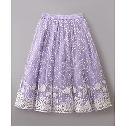 Babyhug Net Woven Sleeveless Choli Lehenga Set with Floral Embroidery & Dupatta - Lavender