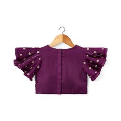 Babyhug Chanderi Woven Half Sleeves Floral Embroidered Choli & Lehenga Set With Dupatta - Wine