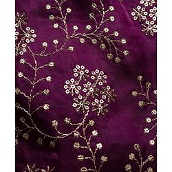 Babyhug Chanderi Woven Half Sleeves Floral Embroidered Choli & Lehenga Set With Dupatta - Wine