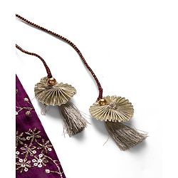 Babyhug Chanderi Woven Half Sleeves Floral Embroidered Choli & Lehenga Set With Dupatta - Wine