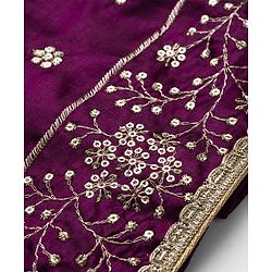 Babyhug Chanderi Woven Half Sleeves Floral Embroidered Choli & Lehenga Set With Dupatta - Wine