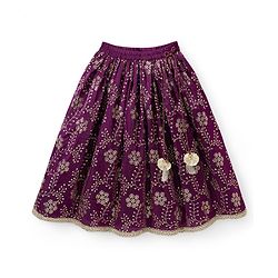 Babyhug Chanderi Woven Half Sleeves Floral Embroidered Choli & Lehenga Set With Dupatta - Wine